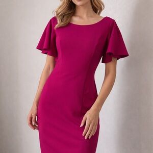 Glamour Fuchsia Flutter Sleeve Dress